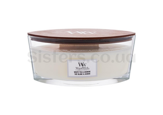 Ароматическая свеча с ароматом жасмина Woodwick White Tea and Jasmine 453 g - Фото