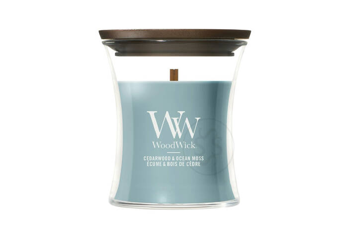 Ароматична свічка з нотами кедру та океанічним мохом WOODWICK Cedarwood & Ocean Moss 85 г