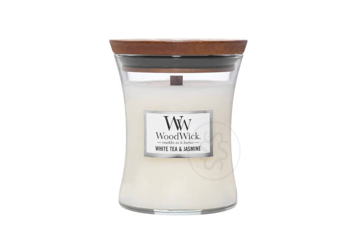 Ароматична свічка з ароматом жасмину WOODWICK Medium White Tea & Jasmine 275 гр