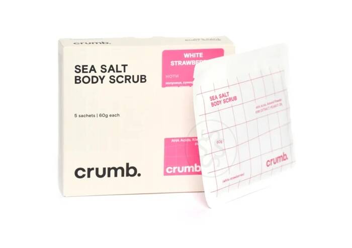 Солевой скраб для тела с AHA-кислотами CRUMB White Strawberries 5 саше х 60 г