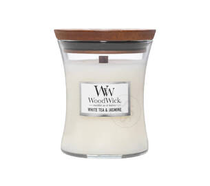Ароматична свічка з ароматом жасмину WOODWICK Medium White Tea & Jasmine 275 гр