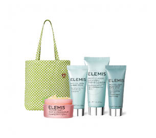 Стильный шопер с четырьмя продуктами бестселлерами в тревеле размере ELEMIS Shrimps Glow Discovery Kit