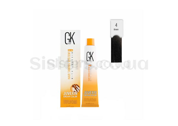 Крем-фарба для волосся з кератином № 4 GLOBAL KERATIN Juvexin Cream Color Brown 100 мл  - Фото №1