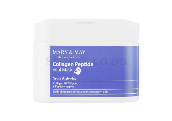 Тканинні маски з колагеном і пептидами MARY&MAY Collagen Peptide Vital Mask 30 шт - Фото №1
