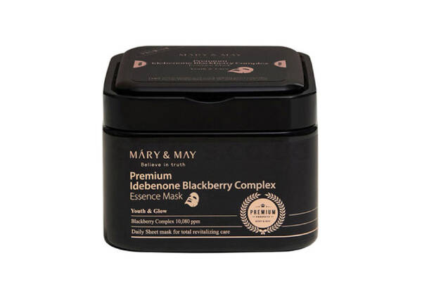 Тканинні маски для обличчя з ідебеноном MARY&MAY Premium Idebenone Blackberry Complex Essence Mask 20 шт - Фото №1