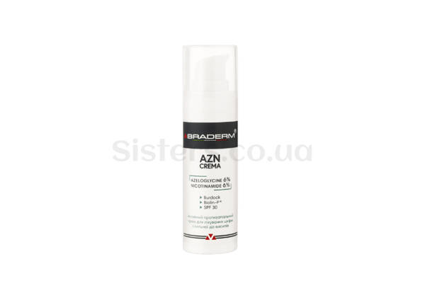 Увлажняющий солнцезащитный крем для всех типов кожи с пребиотиками BRADERM Azn Cream SPF 30 30 мл - Фото №1