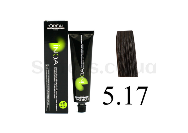 Крем-краска для волос без аммиака L'Oreal Professionnel Inoa Mix - 5,17-hellbraun asch kuhl 60 g - Фото №1