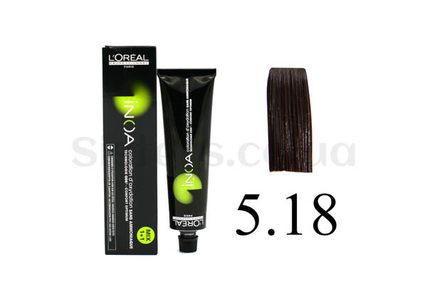 Крем-краска для волос без аммиака L'Oreal Professionnel Inoa Mix - 5,18-hellbraun asch mokka 60 g - Фото №1