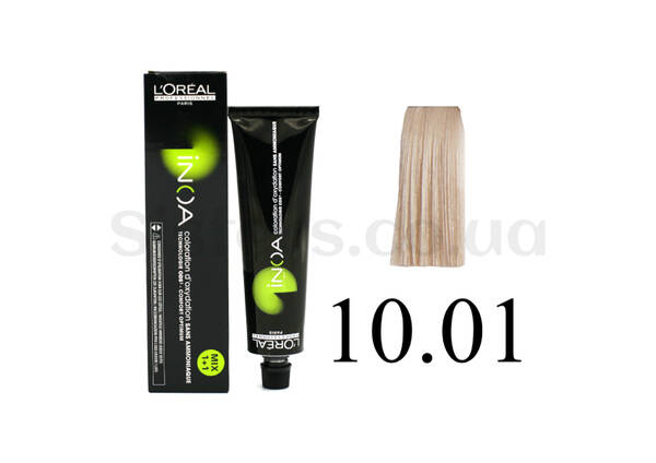 Крем-краска для волос без аммиака L'Oreal Professionnel Inoa Mix - 10,01-biondo chiarissimo platino naturale cenere 60 g - Фото №1