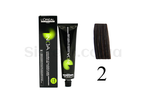 Крем-фарба для волосся без аміаку  L'OREAL PROFESSIONNEL Inoa Mix - 2 schwarzbraun 60 г - Фото №1