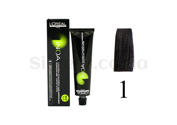 Крем-фарба для волосся без аміаку  L'OREAL PROFESSIONNEL Inoa Mix - 1 чорний 60 г - Фото №1