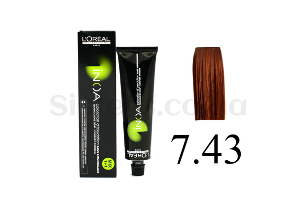 Крем-краска для волос без аммиака L'Oreal Professionnel Inoa Mix - 7.43-Блондин медный золотистый 60 g - Фото №1