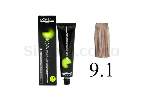 Крем-краска для волос без аммиака L'Oreal Professionnel Inoa Mix - 9.1-Очень светлый блондин пепельный 60 g - Фото №1