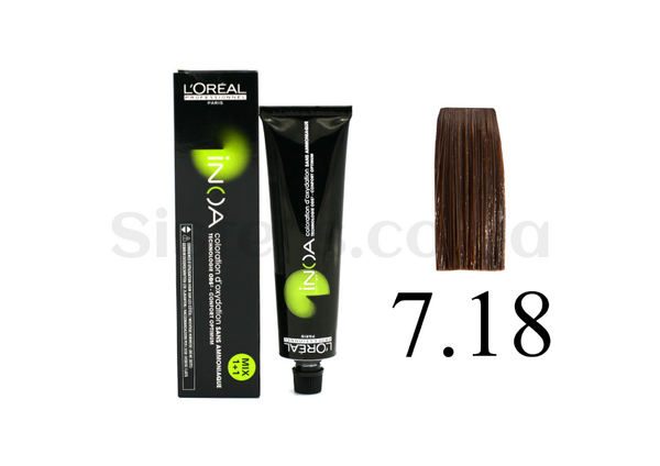 Крем-краска для волос без аммиака L'Oreal Professionnel Inoa Mix - 7.18-mittelblond asch mokka - Фото №1