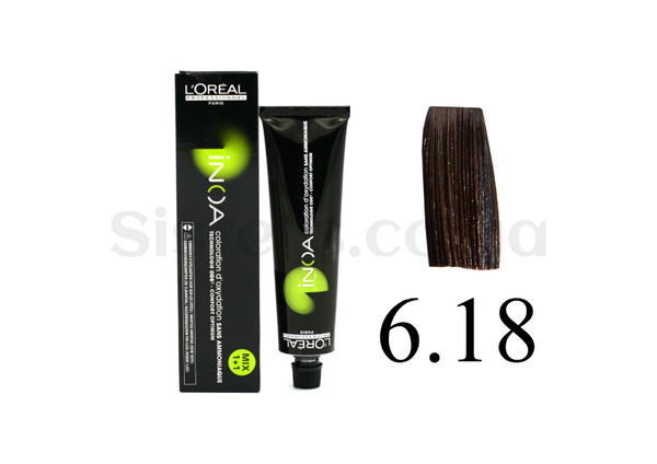 Крем-краска для волос без аммиака L'Oreal Professionnel Inoa Mix - 6.18-dunkelblond asch mokka - Фото №1