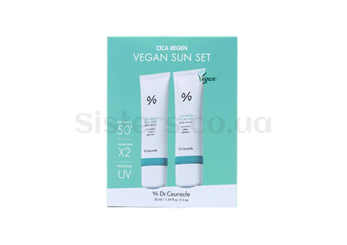 Набір сонцезахисних кремів DR. CEURACLE Cica Regen Vegan Sun Set SPF 50+ PA++++  - Фото