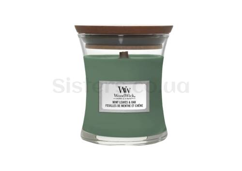 Ароматична свічка з нотами м'яти та дуба WOODWICK Mint Leaves and Oak 85 г - Фото